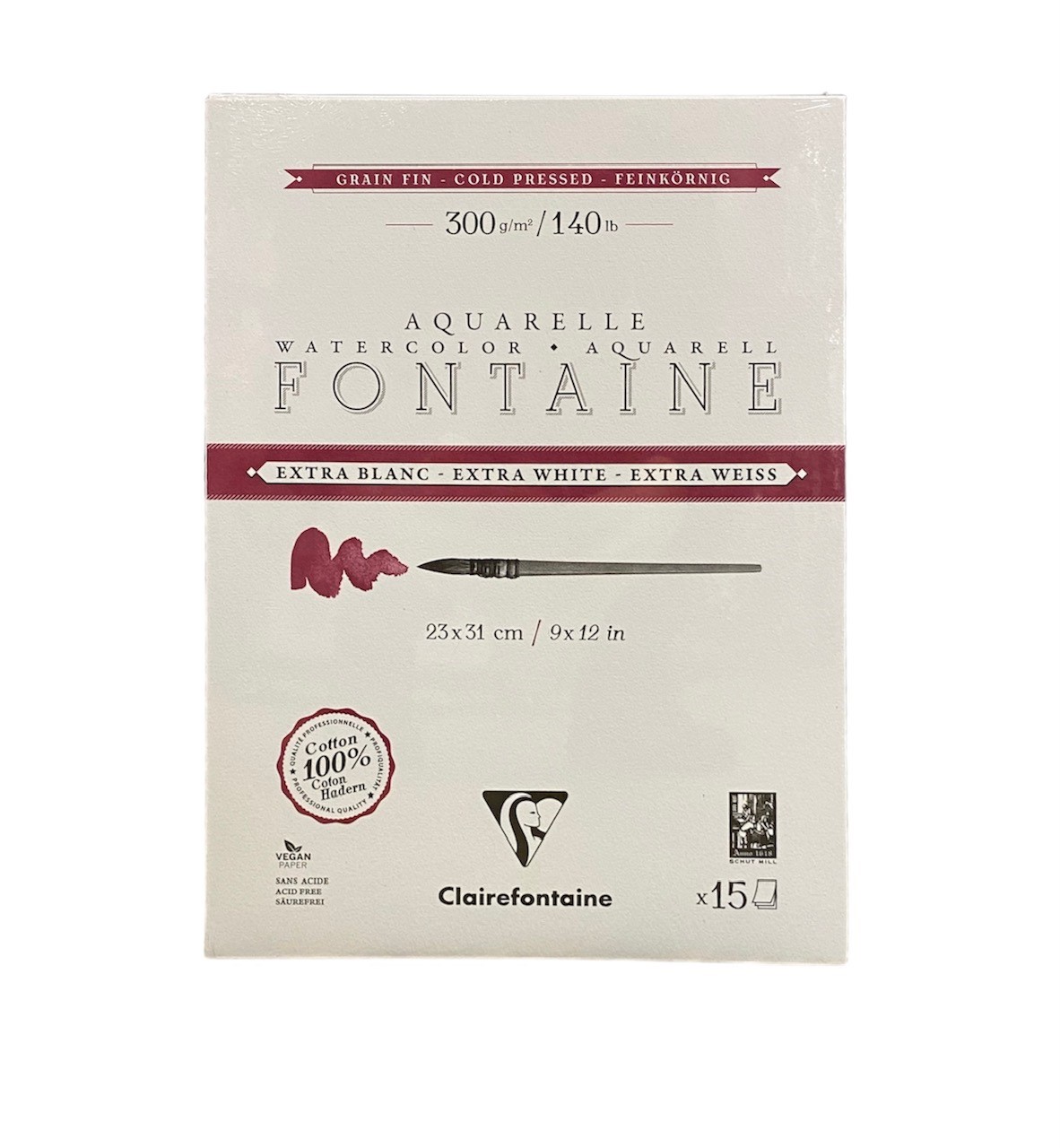 Claire FONTAINE Aquarelblok Extra Wit 300gr Cold Pressed 15vel. 23x31cm