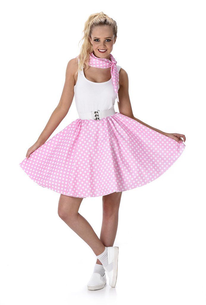 Polka Dot Rok en Sjaal L.Roze/Wit - keuze uit 2 maten