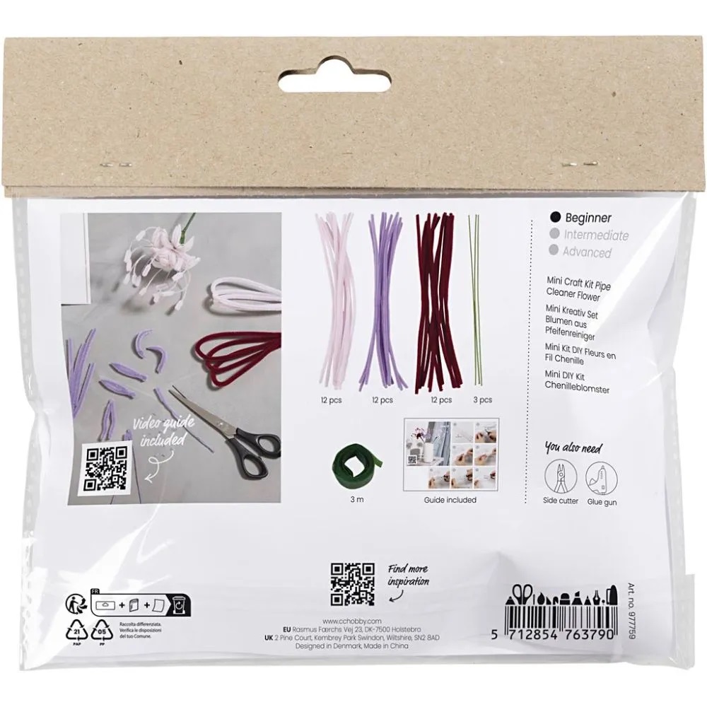 Mini Hobbyset Bloemen van Chenilledraad, Lelie, lichtroze, lichtpaars, donkerrood, 1 doos - Afbeelding 2