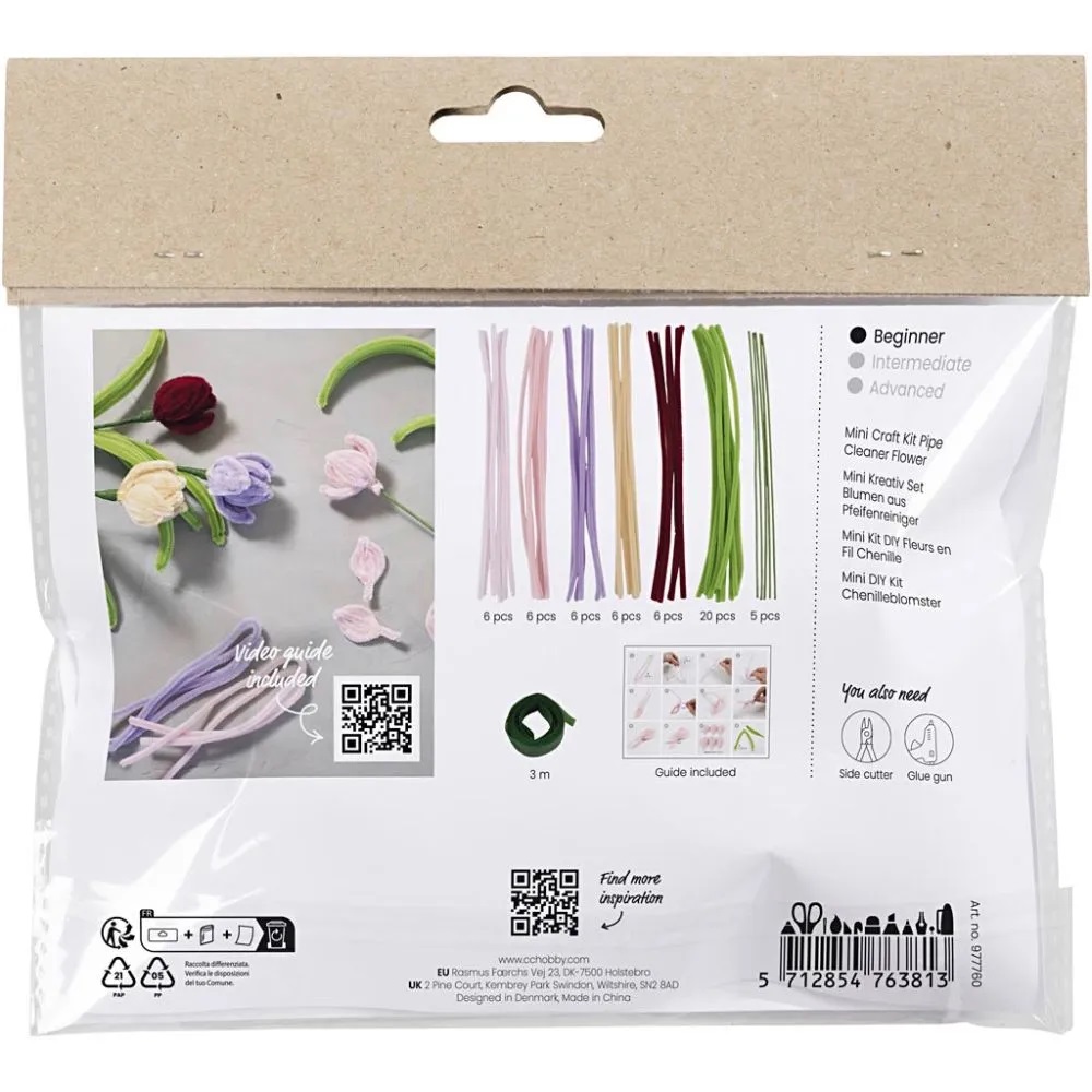 Mini Hobbyset Bloemen van Chenilledraad, Tulpen, diverse kleuren, 1 doos - Afbeelding 2