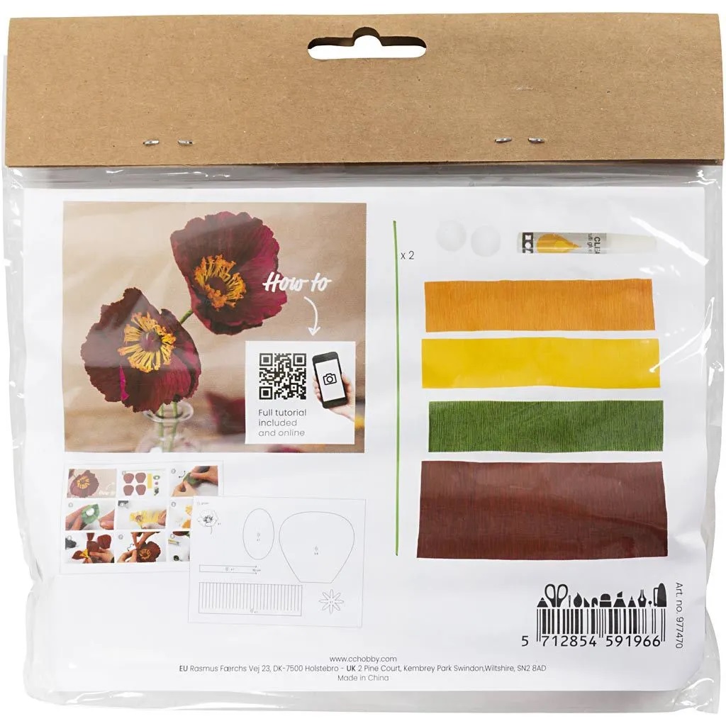 Mini Hobbyset Crêpepapier Klaprozen – DIY Bloemen Knutselset met Luxe Crêpepapier\ - Afbeelding 2