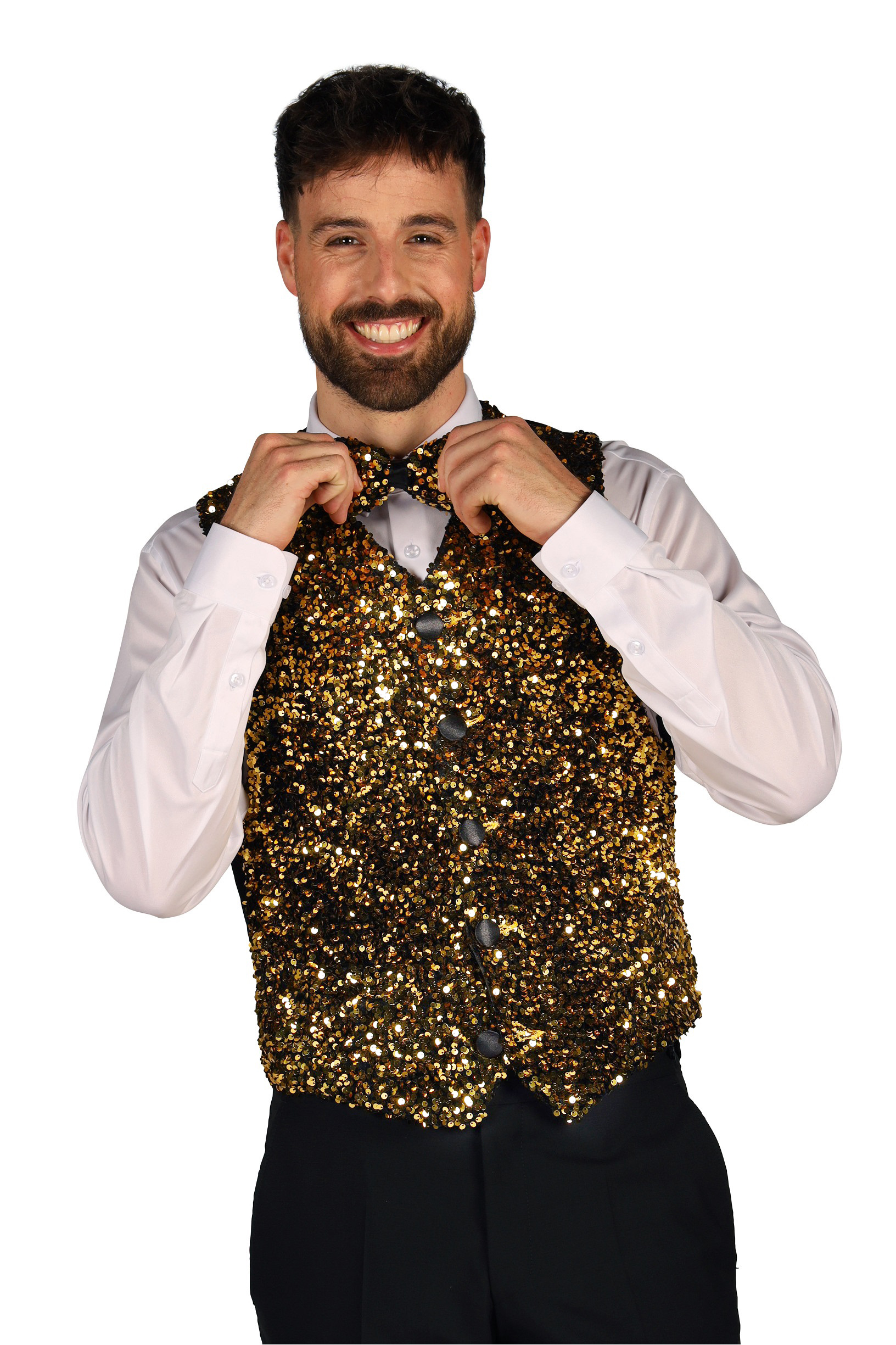 Heren Paillettenvest/Gilet "West End" Goud/Zwart - Afbeelding 2