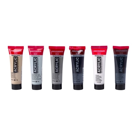 Amsterdam Standard Series acrylverf grijstinten set | 6 x 20 ml - Afbeelding 2
