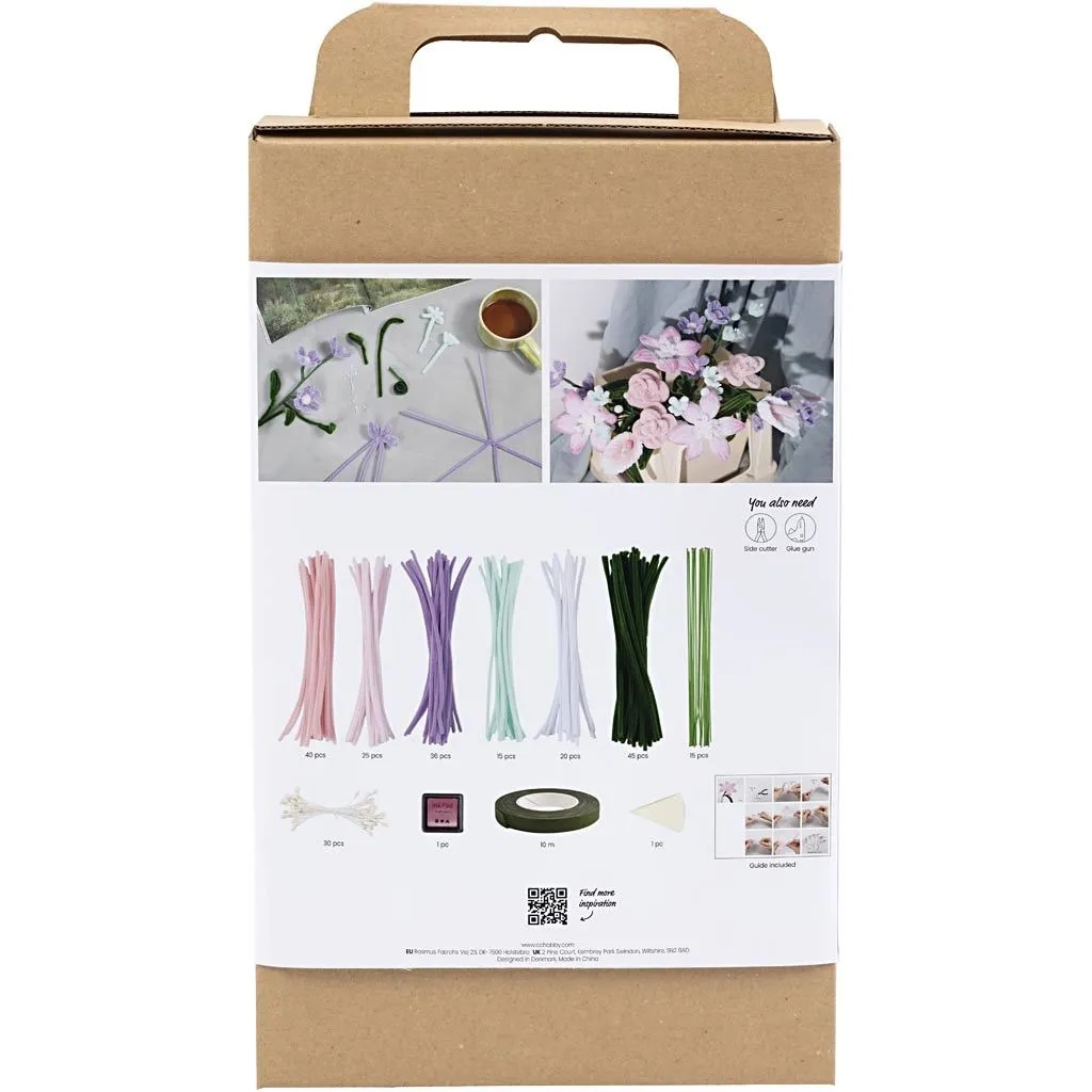 Hobbyset Bloemen van Chenilledraad, Bloemen, pastelkleuren, 1 doos - Afbeelding 2