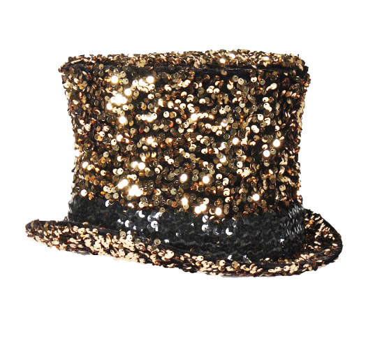 Luxe Hoge Hoed Pailletten/Glitter "Cabaret" Goud/Zwart