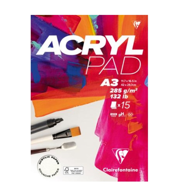 Clairefontaine AcrylPad 42x29,7cm A3 285gr. 15 Vel