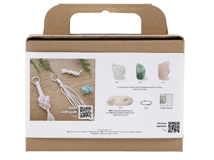 Mini Hobbyset Macramé, Sleutelhangers, mat transparant, dusty groen, zacht roze, licht naturel, 1 doos - Afbeelding 2