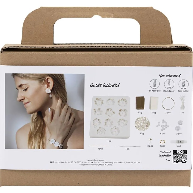 Mini Hobbyset Sieraden, Oorbellen, armband en halsketting met bloemontwerp, beige, licht beige, beige, 1 doos - Afbeelding 2