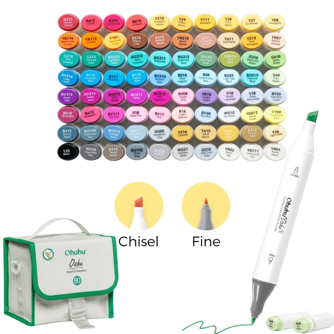 Ohuhu Oahu Alcohol Art Markers Fijn & Beitelpunt 80st.