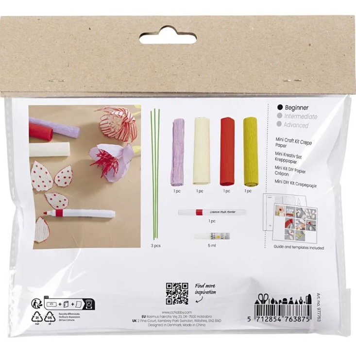 Mini Hobbyset Crêpepapier Bloemen – DIY Knutselset met Pastelkleurige Papieren Bloemen - Afbeelding 2