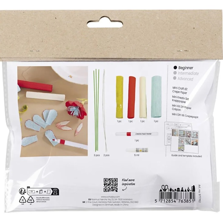Mini hobbyset crêpepapier, Bloemen van crêpepapier, pastelkleuren, 1 doos - Afbeelding 2