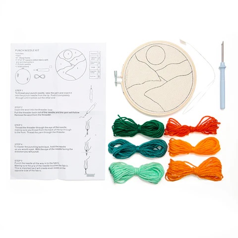 Kikkerland Punch Needle Kit/Set Landschap Diameter: 15cm - Afbeelding 2