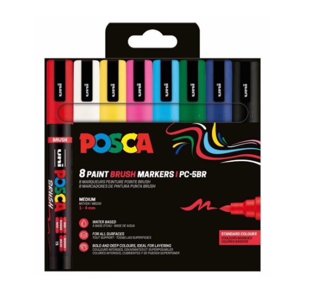 Uni-ball POSCA 8 Verfstiften Brushmarkers (1-4mm) Set
