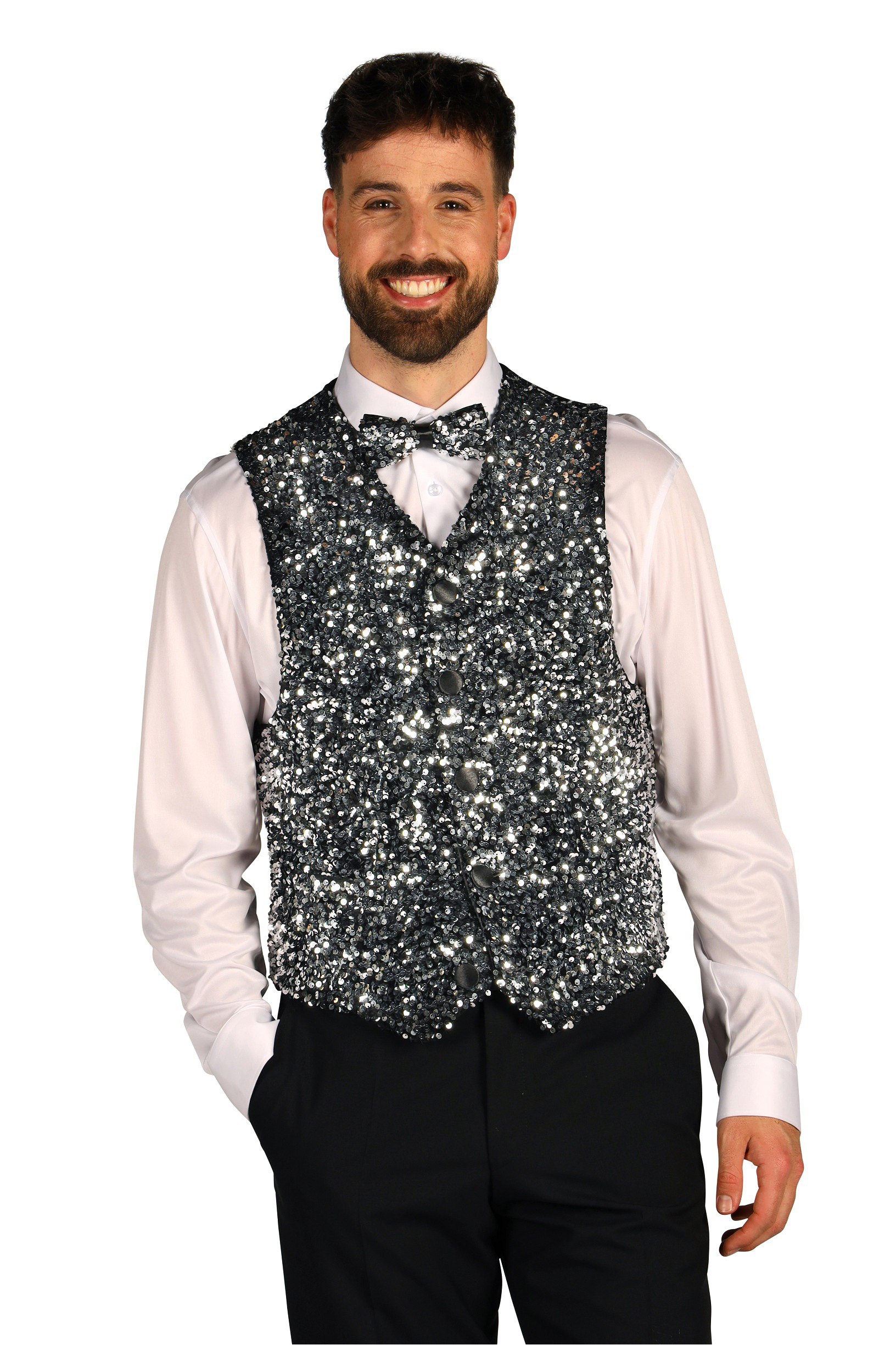 Heren Paillettenvest/Gilet "West End" Zilver/Zwart - Afbeelding 2