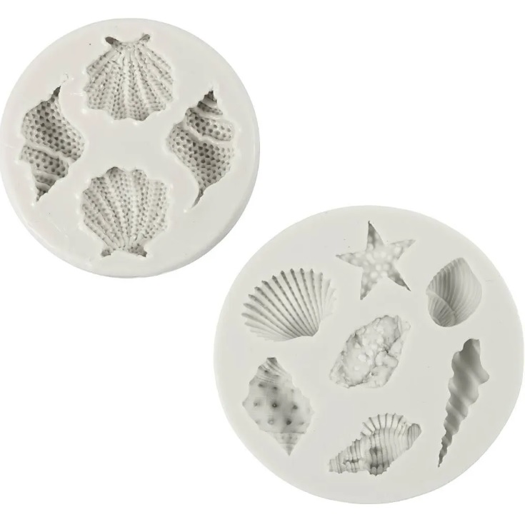 Siliconen vormen, Zeester, grote zeeschelp, schelp, H: 0,3-1 cm, L: 1,3-3,3 cm, 2 stuk/ 1 doos - Afbeelding 2