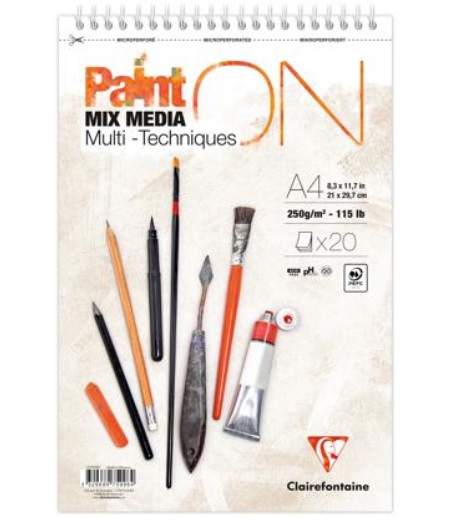 Clairefontaine PaintOn Mix Media A4 250gr. 20 vel Spiraalblok