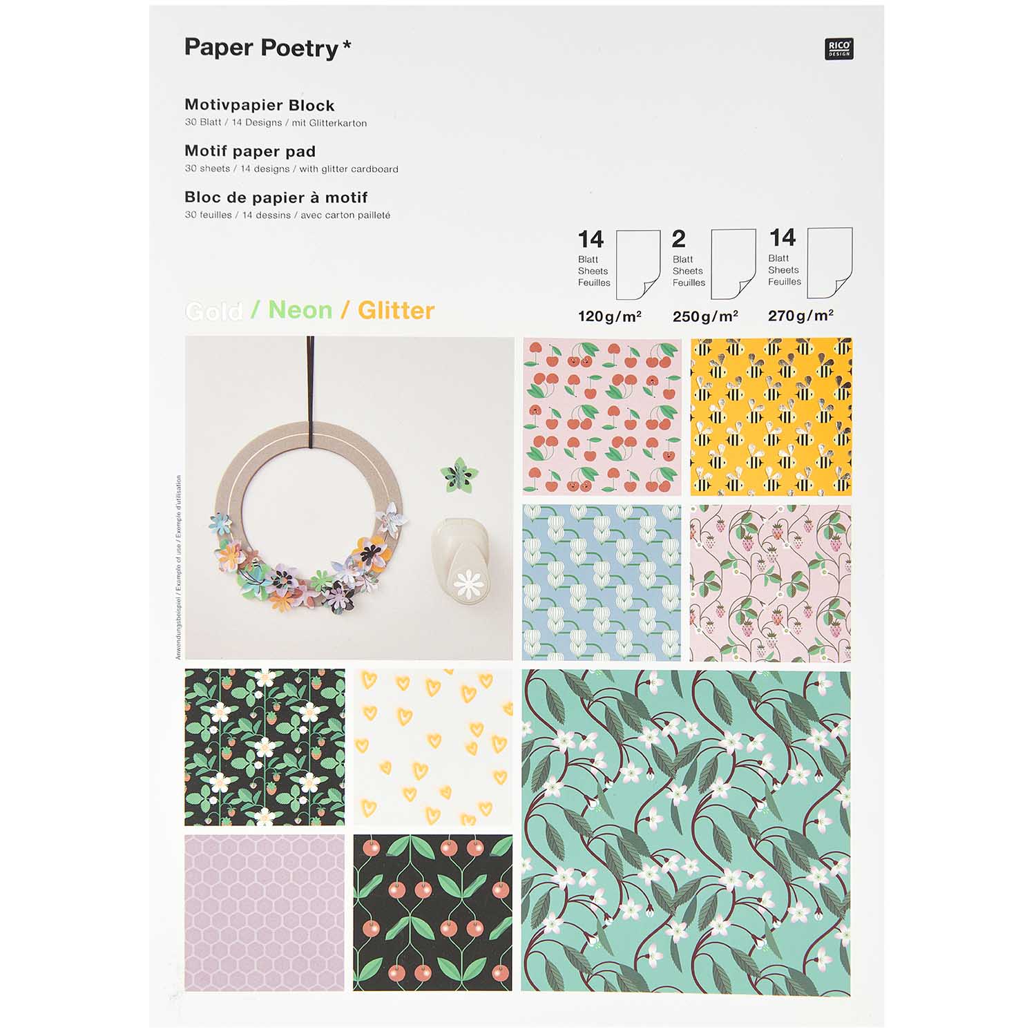Papierblok Motieven, JUST BEES + FRUITS + FLOWERS