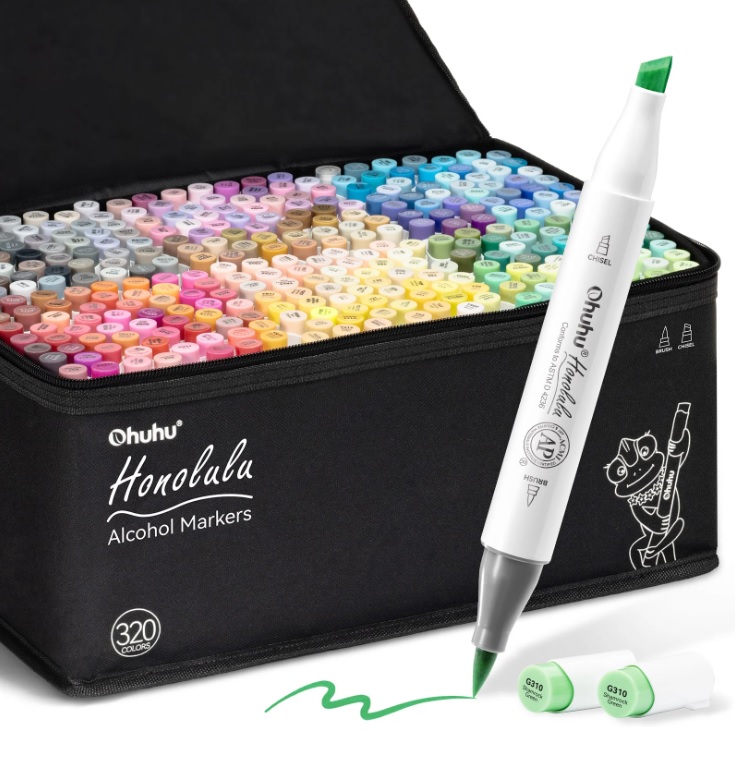 Ohuhu Honolulu Dual Alcohol Markers Penseel En Beitelpunt Basiskleuren Set 320st.