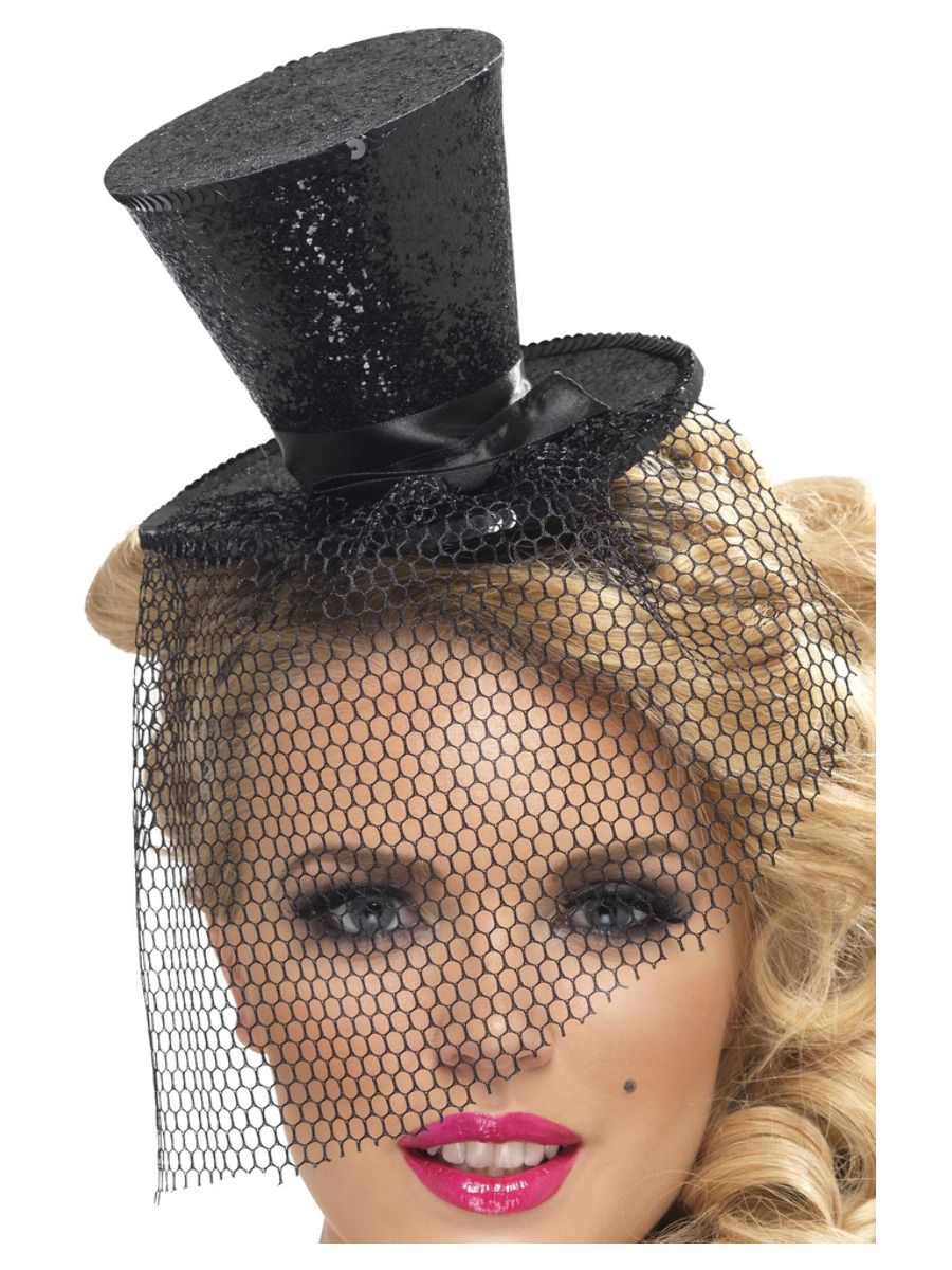 Fever Mini Hoge Hoed Glitter Op Hoofdband Zwart