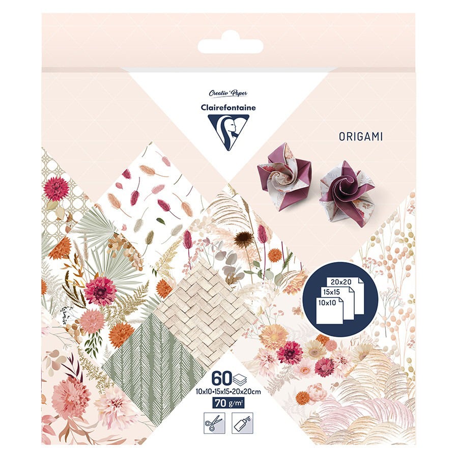 CLAIREFONTAINE ORIGAMI VOUWBLAADJES Droogbloemen 60 VELLEN 70GR.