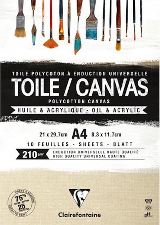 Clairefontaine Toile Sable Naturel Canvas Blok A4 210g Polyestherkatoen 10 Vel.