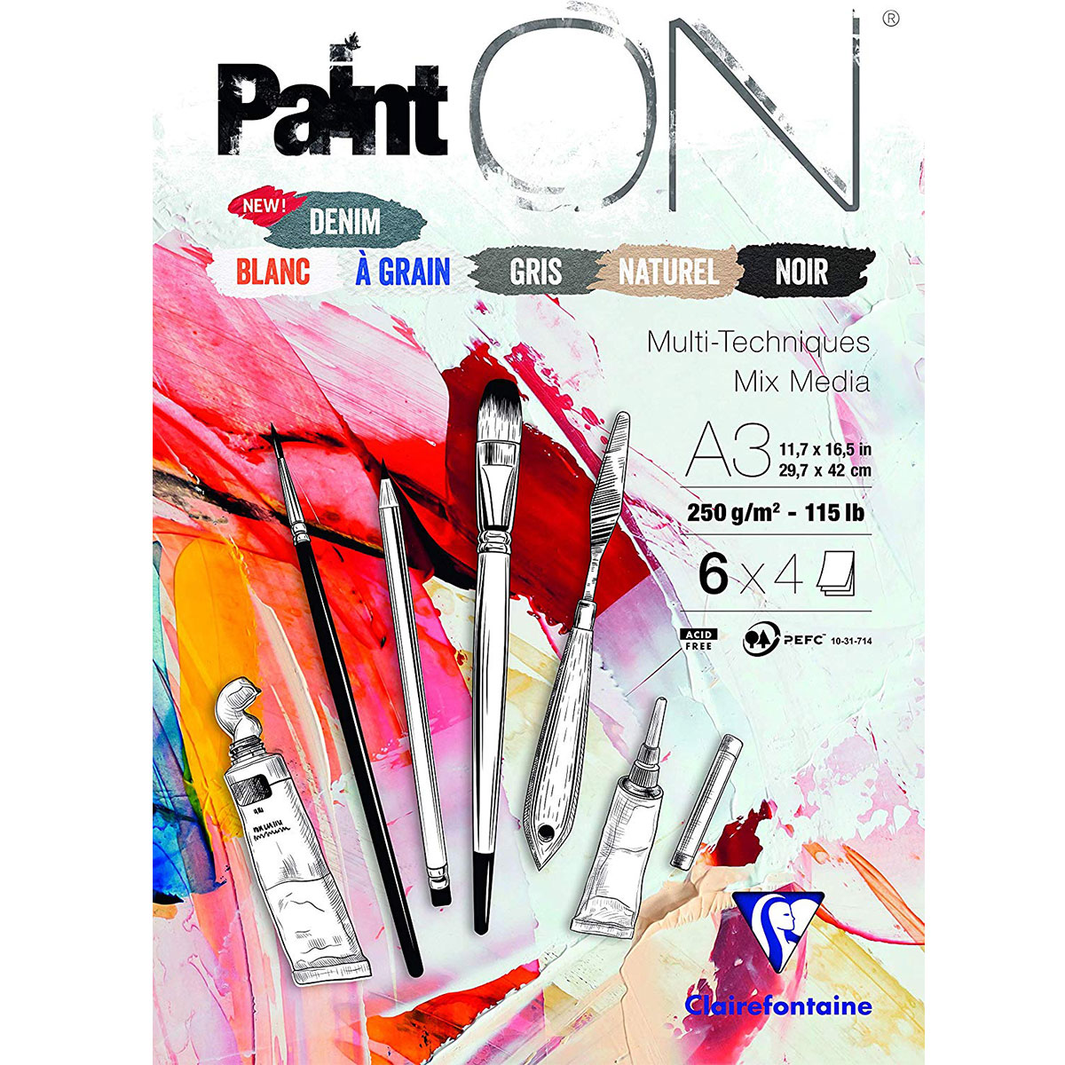 Paint'ON 115lb n°6 assorted pad 24 sheets A3/11.7x16.6'