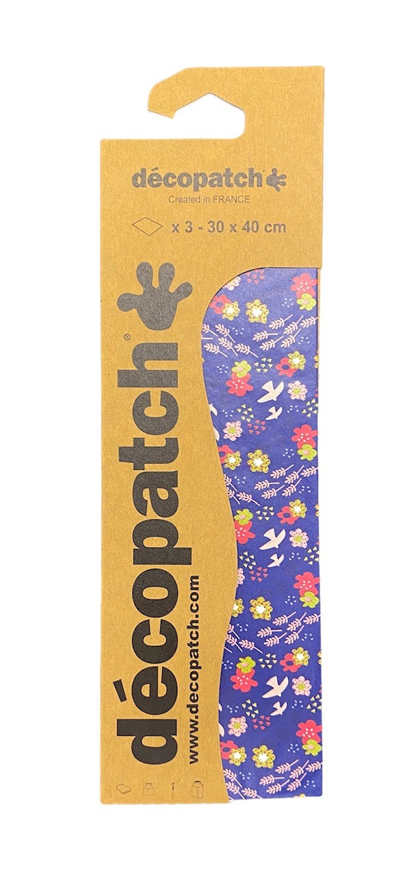 Décopatch Papier 3 Vellen Bloemenveld Blauw 30x40cm