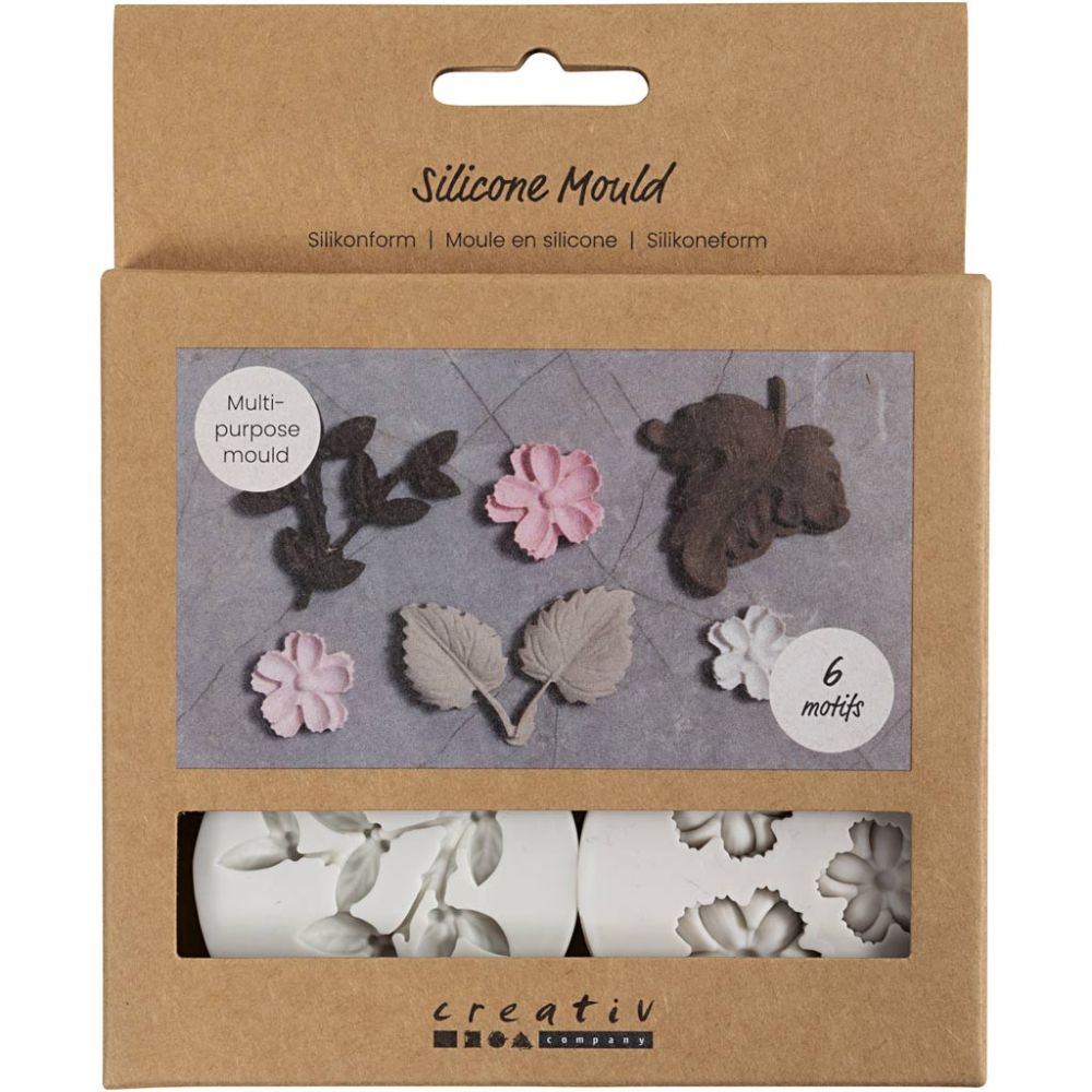 Siliconen vormen, Bladeren en bloemen, H: 0,5 cm, L: 1,8-4,5 cm, 4 stuk/ 1 stuk