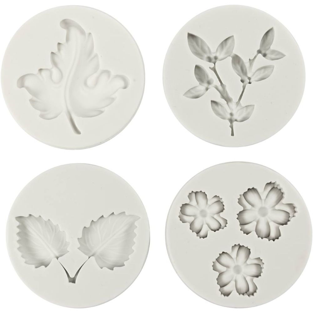 Siliconen vormen, Bladeren en bloemen, H: 0,5 cm, L: 1,8-4,5 cm, 4 stuk/ 1 stuk - Afbeelding 1