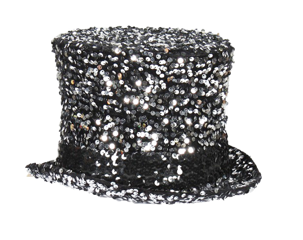 Luxe Hoge Hoed Pailletten/Glitter "Cabaret" Zilver/Zwart