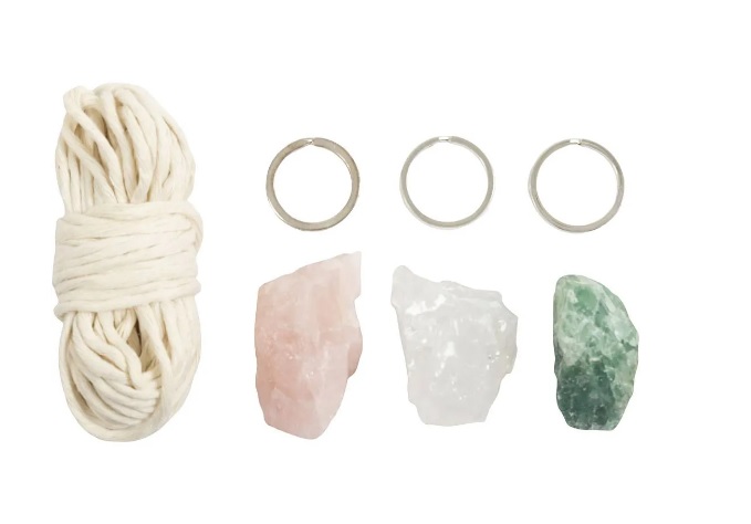 Mini Hobbyset Macramé, Sleutelhangers, mat transparant, dusty groen, zacht roze, licht naturel, 1 doos - Afbeelding 3