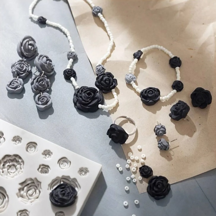 Mini Hobbyset Sieraden, Rozen, zwart, zwart/wit, wit, 1 doos - Afbeelding 3