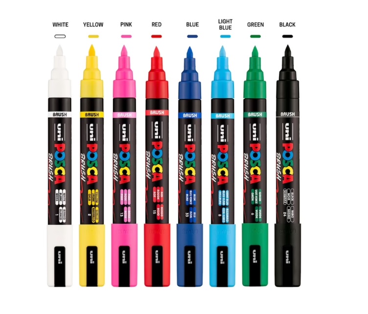 Uni-ball POSCA 8 Verfstiften Brushmarkers (1-4mm) Set - Afbeelding 2