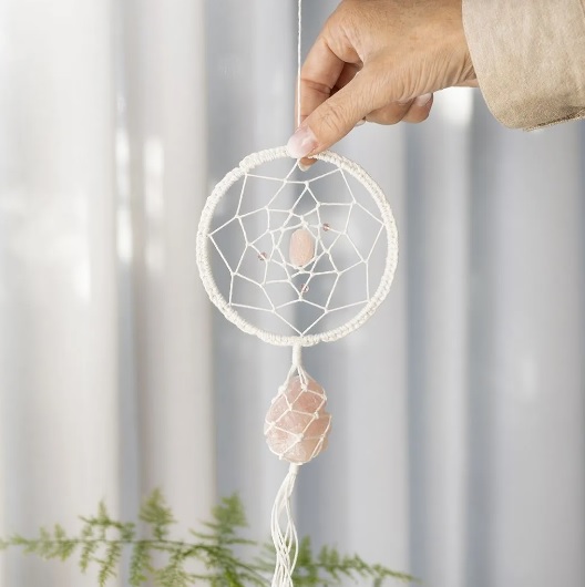 Macramé Dromenvanger Mini Hobbyset Met Rozenkwarts Kristal - Afbeelding 3