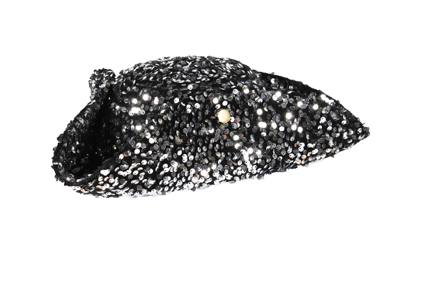 Luxe Driesteek Piraten Hoed Pailletten/Glitter "Cabaret" Zilver/Zwart