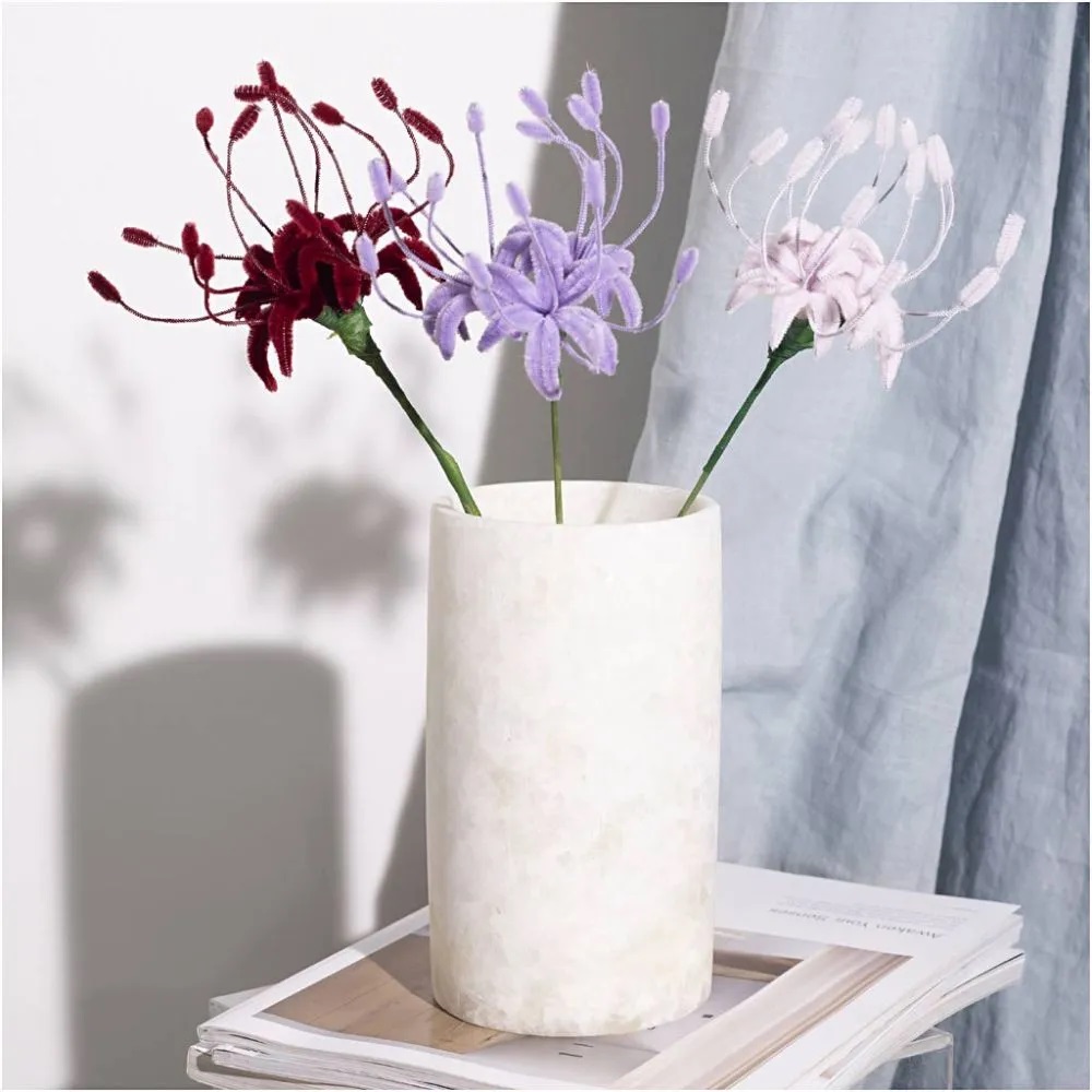 Mini Hobbyset Bloemen van Chenilledraad, Lelie, lichtroze, lichtpaars, donkerrood, 1 doos - Afbeelding 3
