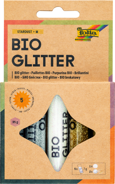 Glitterpoeder Bio Folia Stardust 7gr 5 stuks 3 kleuren.  - Afbeelding 1