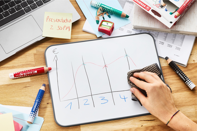 Stabilo Whiteboard Potloden Set 4st. + Puntenslijper & Wisser - Afbeelding 1