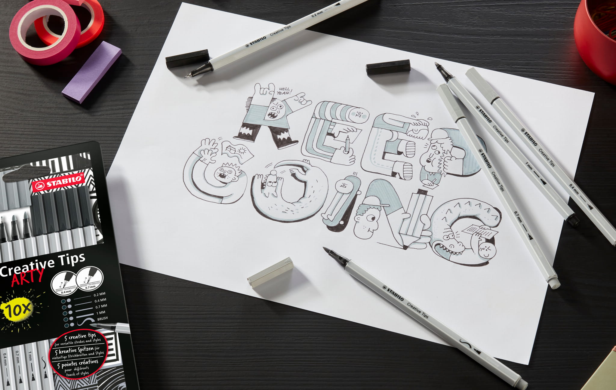 Stabilo Creative Tip ARTY Fineliner Zwart En Grijs Set 10st. - Afbeelding 1