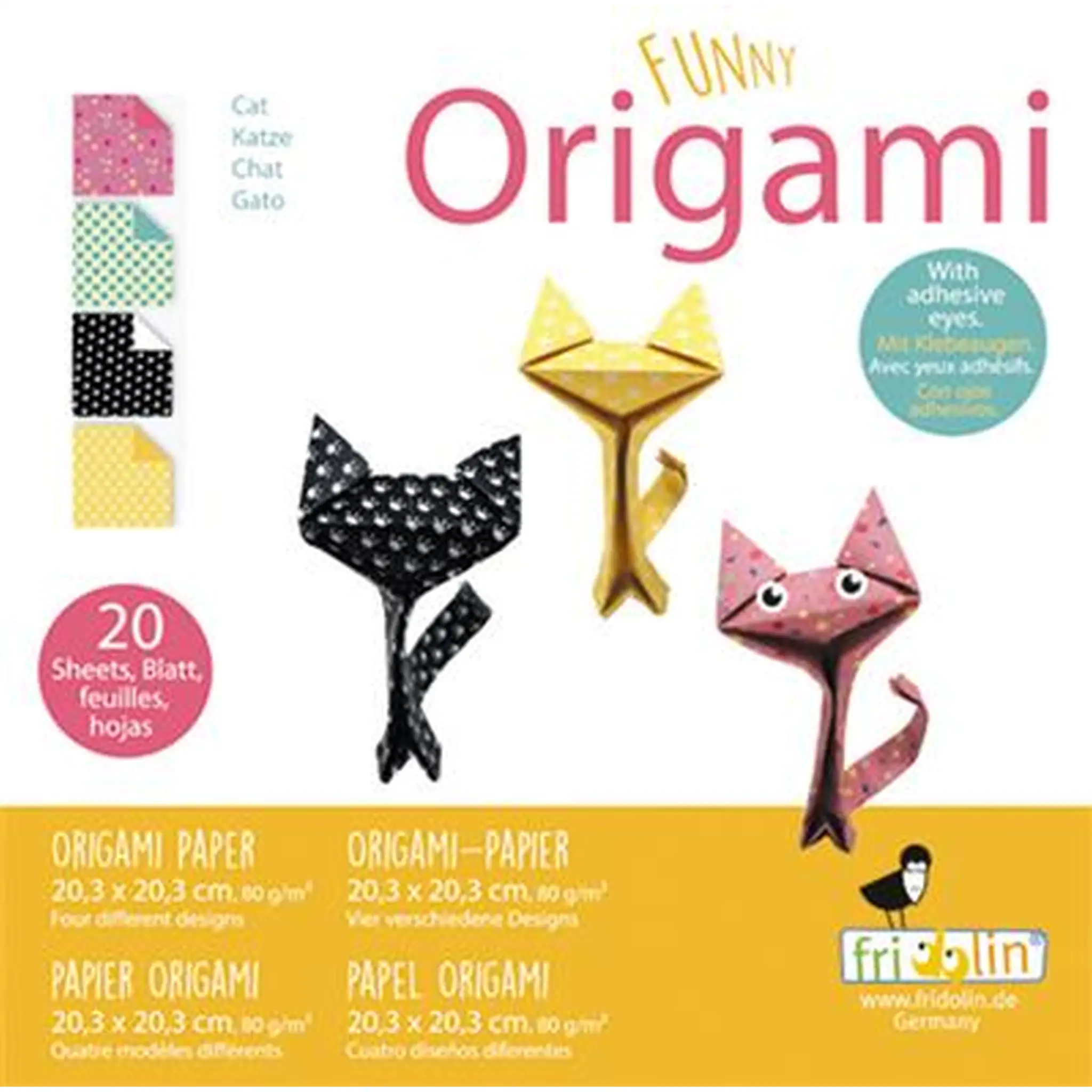 Fridolin Funny Origami Vouwblaadjes 80gr. 20vel 20x20cm Katten