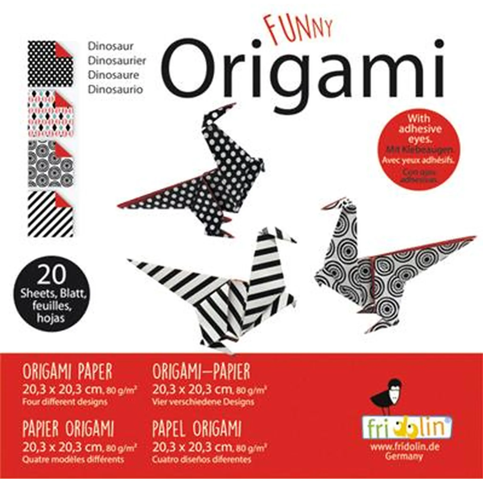 Fridolin Funny Origami Vouwblaadjes 80gr. 20vel 20x20cm Dino's