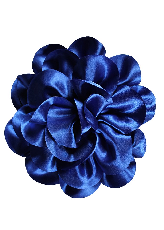 Satijn Bloem Met Klip En Brochspeld +/- 20cm Blauw