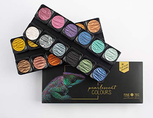Aquarelverf 30 mm metaalkleuren 24 stuks met 2 flipflop kleuren. FINETEC - Afbeelding 1