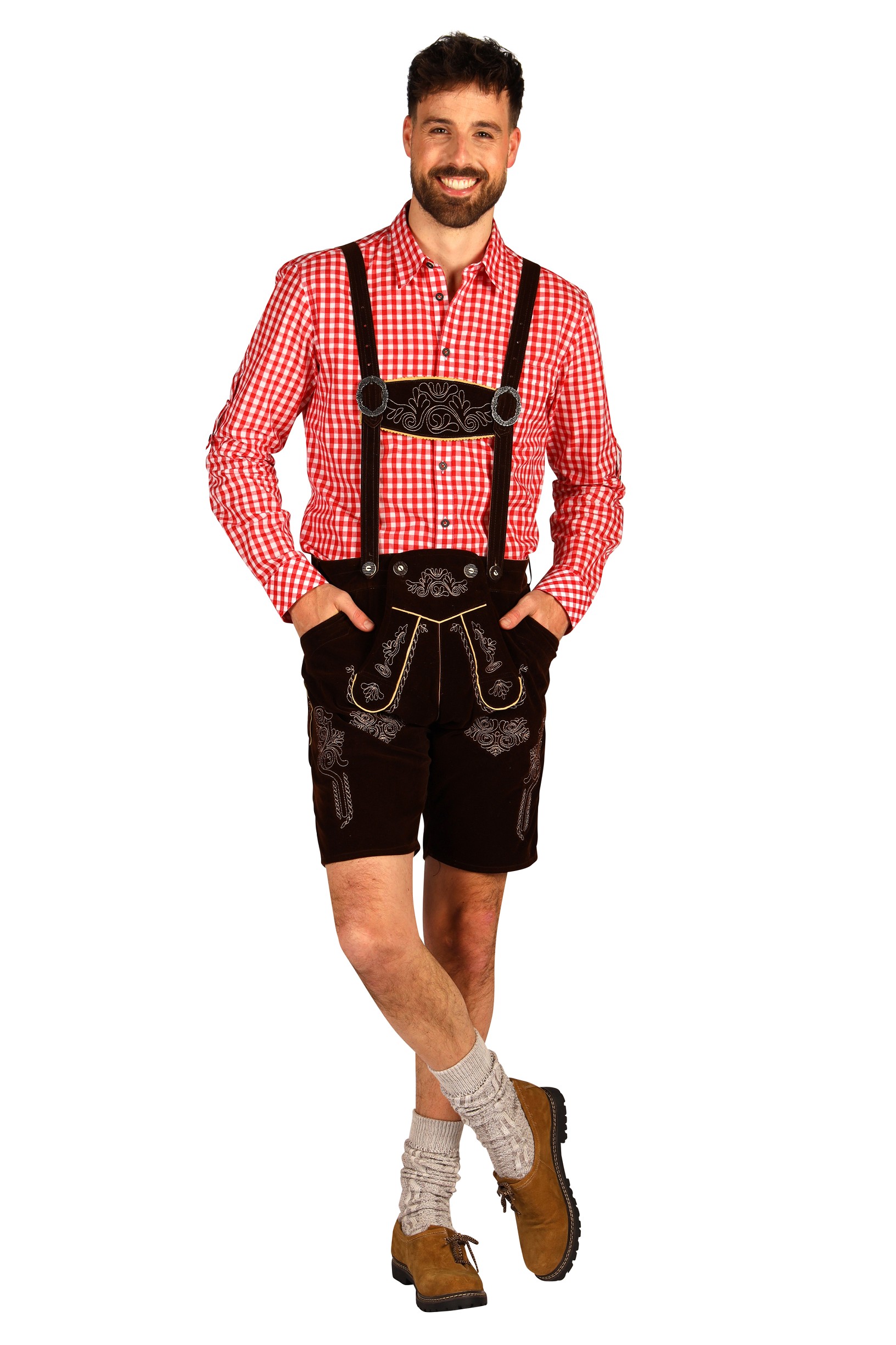 Lederhose Trachten Broek Jonas Kort Donkerbruin - Afbeelding 2