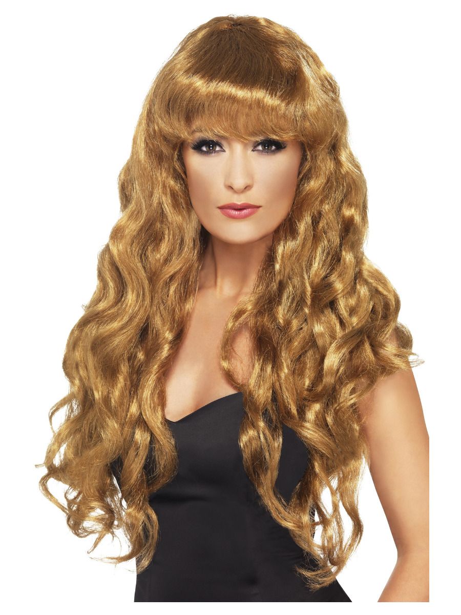 Siren Pruik Bruin Lang Krullend Met Pony