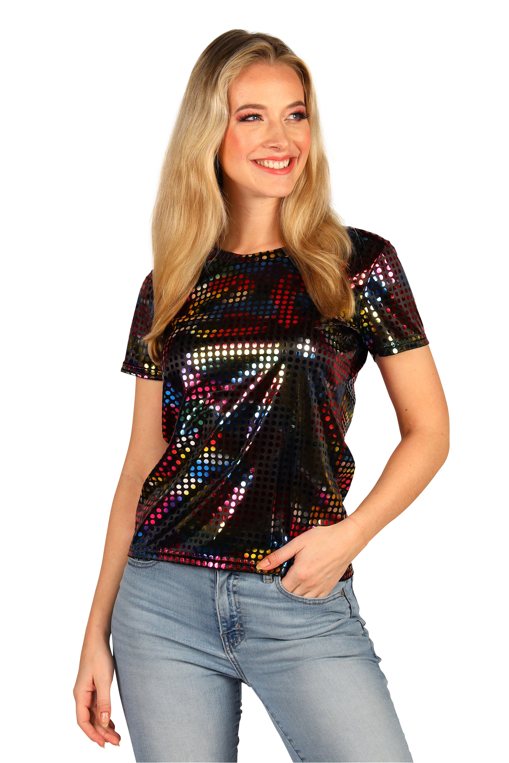 T-shirt Dames Party King Disco Zwart - Afbeelding 1