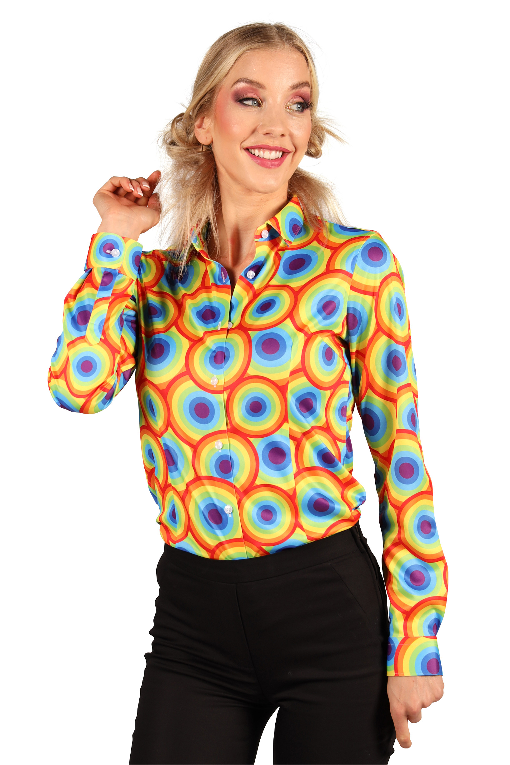 Damesblouse "Rainbow Queen" 70s Regenboog