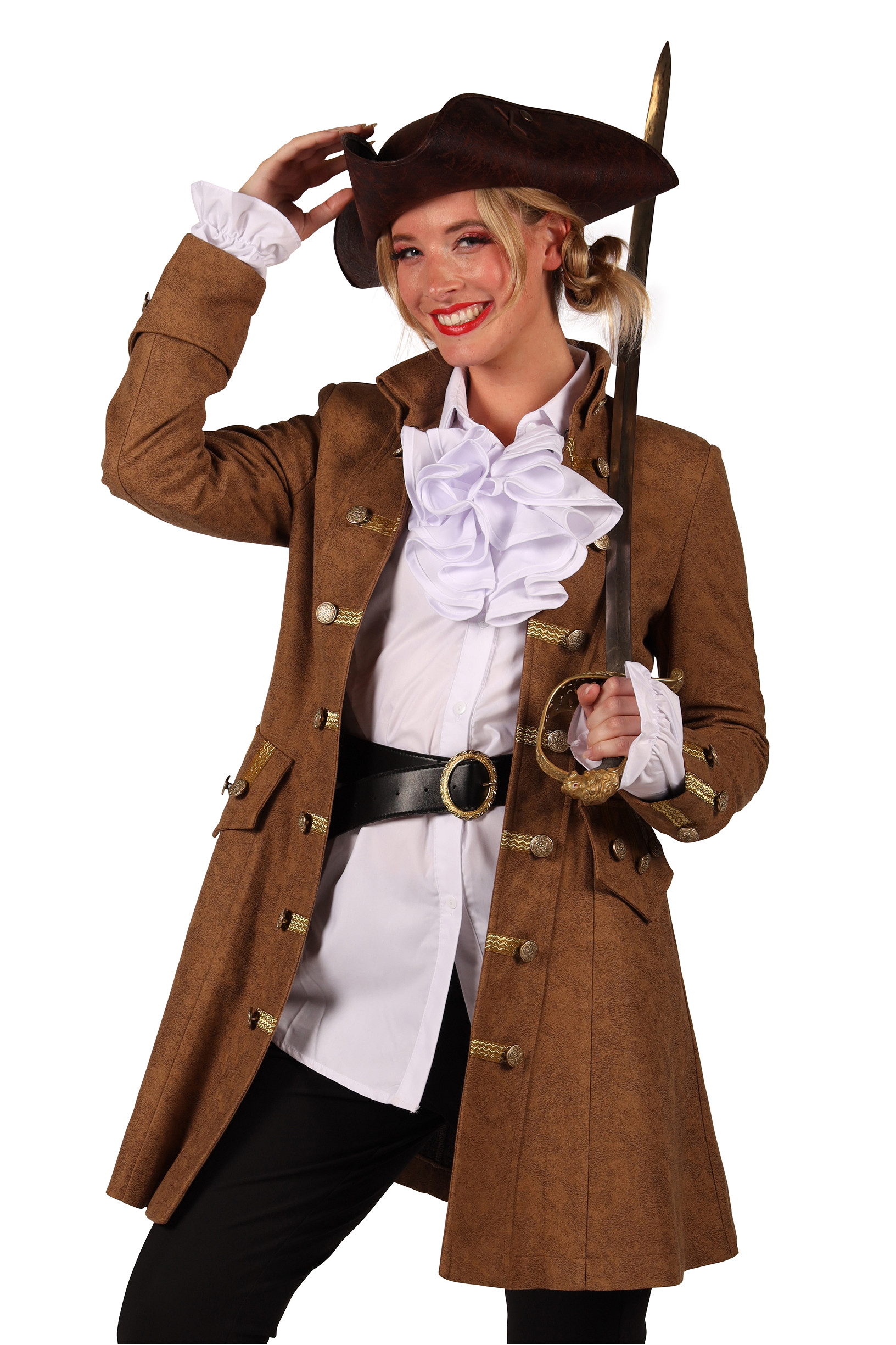Piraten Jas Dame "Anne Bonny" Bruin - Keuze uit diverse maten - Afbeelding 2