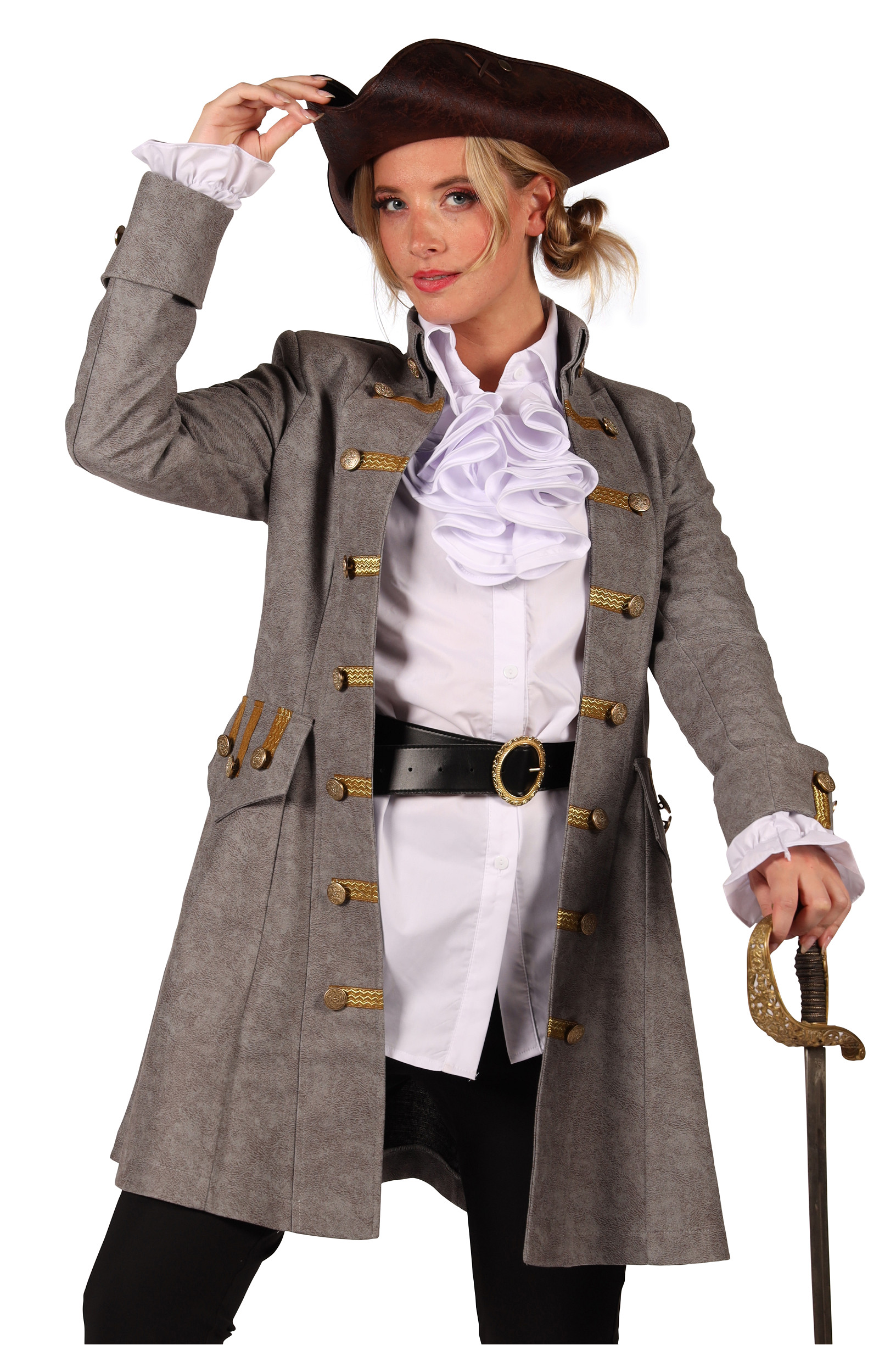 Piraten Jas Dame "Anne Bonny" Grijs - keuze uit diverse maten - Afbeelding 2