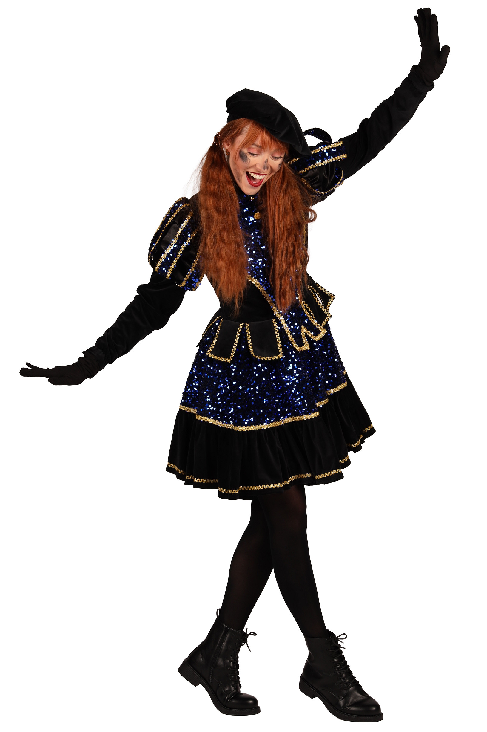 Dames Piet Kostuum Altea Zwart-Blauw mt. S